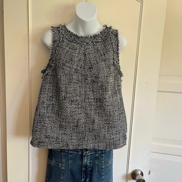 Banana Republic Tweed sleeveless top Navy blue & white Boho academia size small - Picture 4 of 12